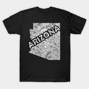 Mandala art map of Arizona with text in white T-Shirt